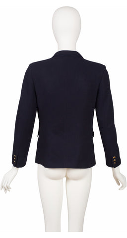 1990s Navy Blue Wool Logo Button Blazer