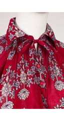 1970s Floral Red Indian Cotton Balloon Sleeve Blouse
