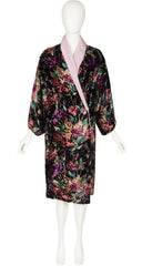 1920s Art Deco Floral Devore Velvet & Lilac Silk Robe
