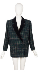 1984-85 F/W Green & Black Plaid Wool Velvet Collar Jacket