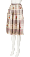 1980s Beige Plaid Silk Blouse & Pleated Skirt Set