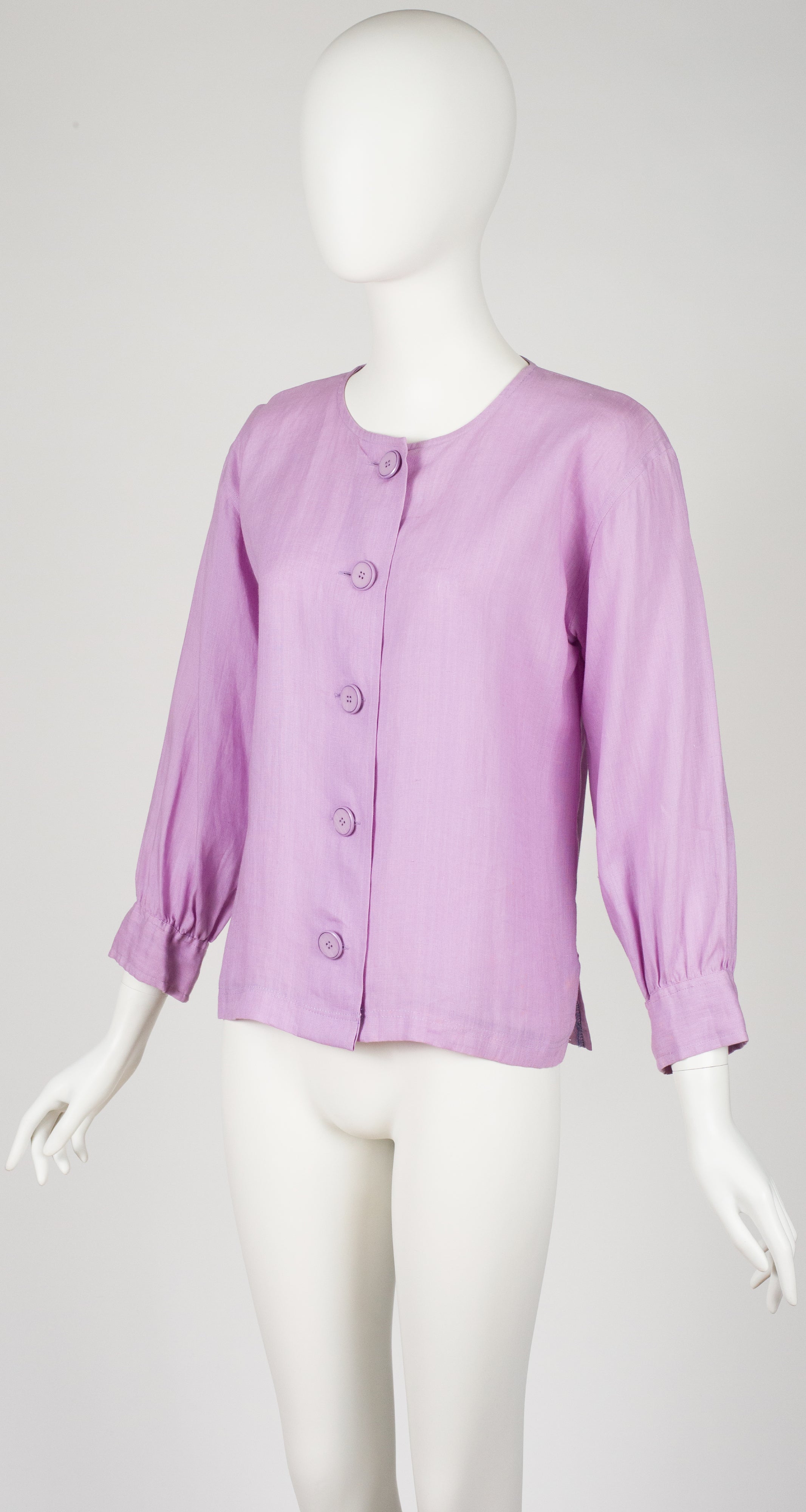 1980s Mauve Linen Button Up Blouse