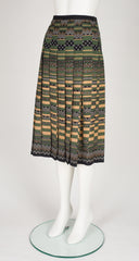 1970s Geometric Print Wool Challis Pleated Skirt