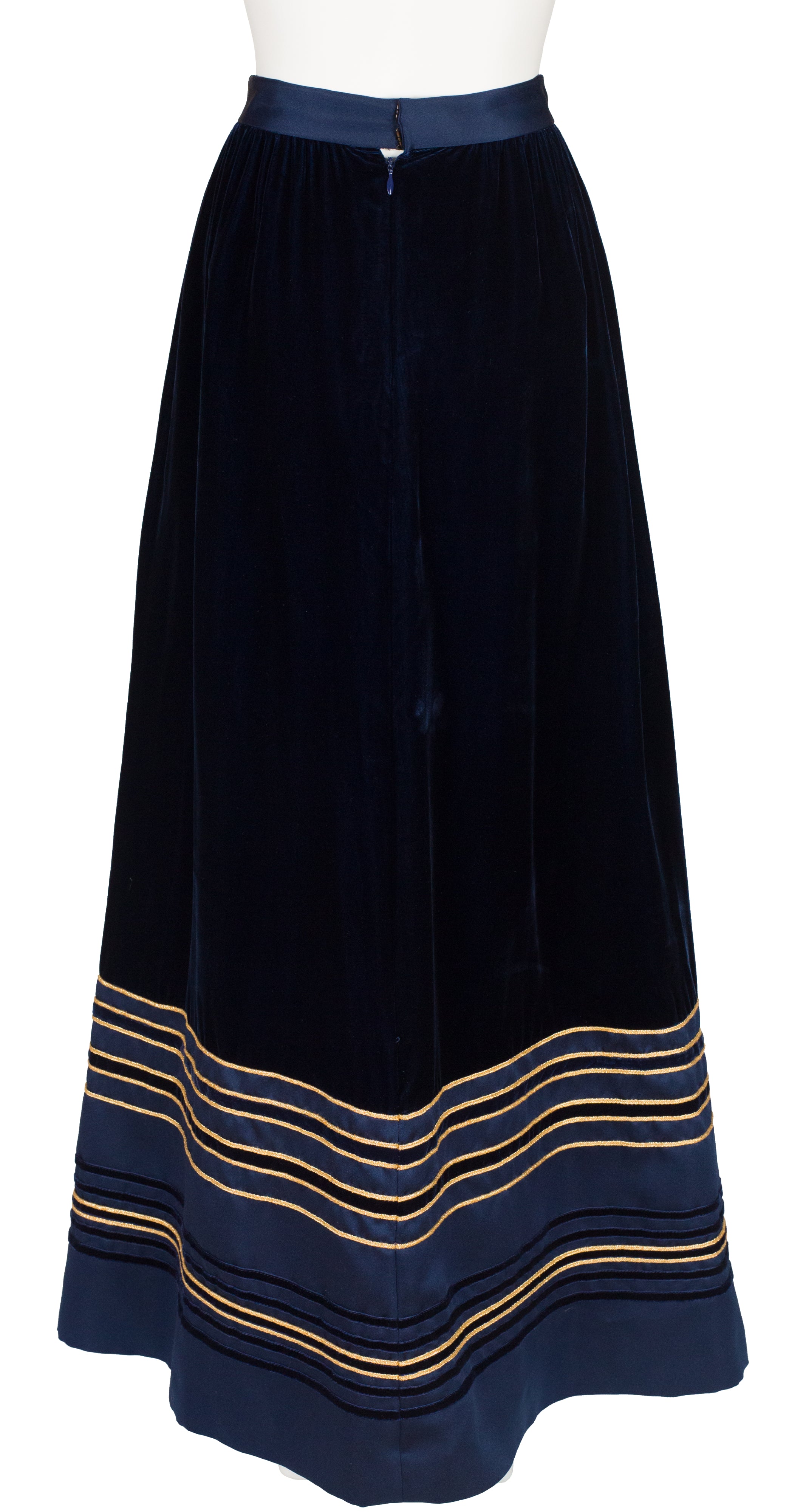 1970s Gold & Navy Velvet Floor Length Evening Skirt