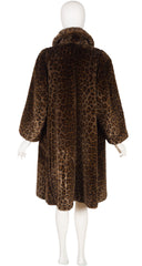 1980s Brown Leopard Print Faux Fur Coat
