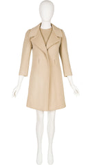 1960s Mod Beige Wool Coat & Shift Dress Set