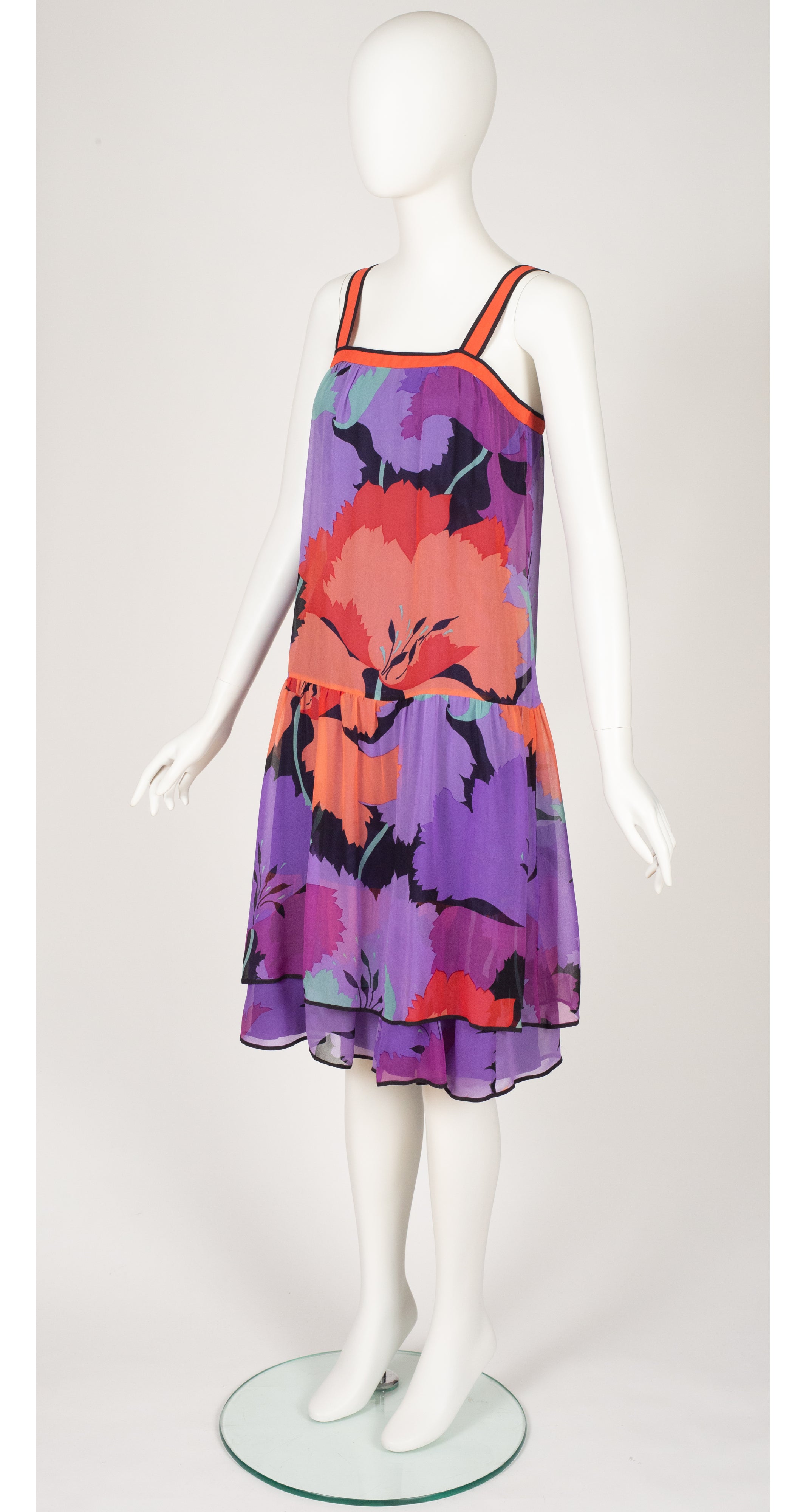 A.C. Nemil Italy 1970s Vintage Floral Silk Chiffon Drop Waist Dress   Featherstone Vintage