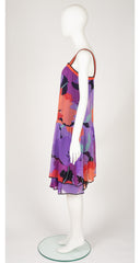 1970s Floral Silk Chiffon Drop Waist Dress