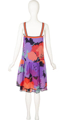 1970s Floral Silk Chiffon Drop Waist Dress