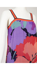 1970s Floral Silk Chiffon Drop Waist Dress