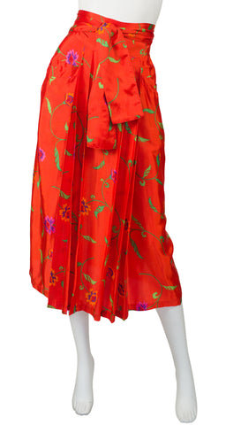 1978 S/S Documented Floral Blood Orange Rayon Wrap Skirt