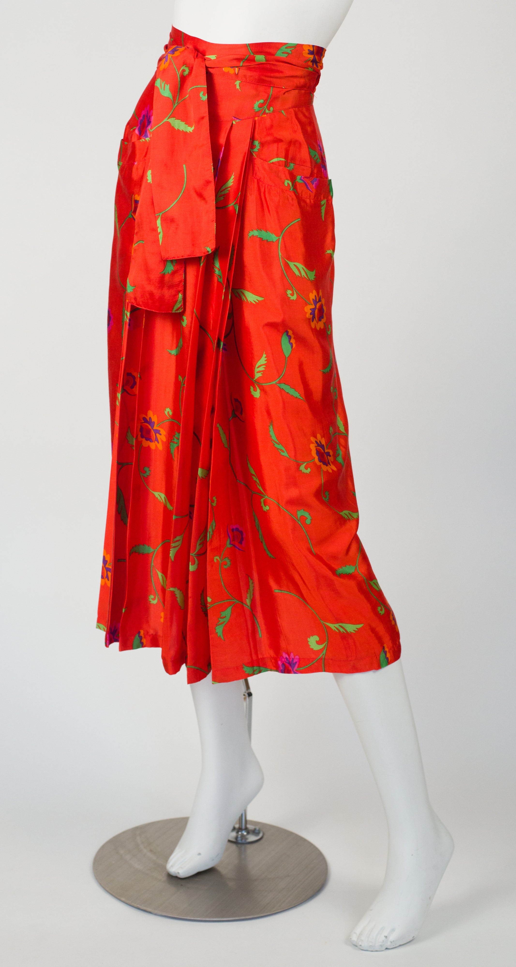 1978 S/S Documented Floral Blood Orange Rayon Wrap Skirt