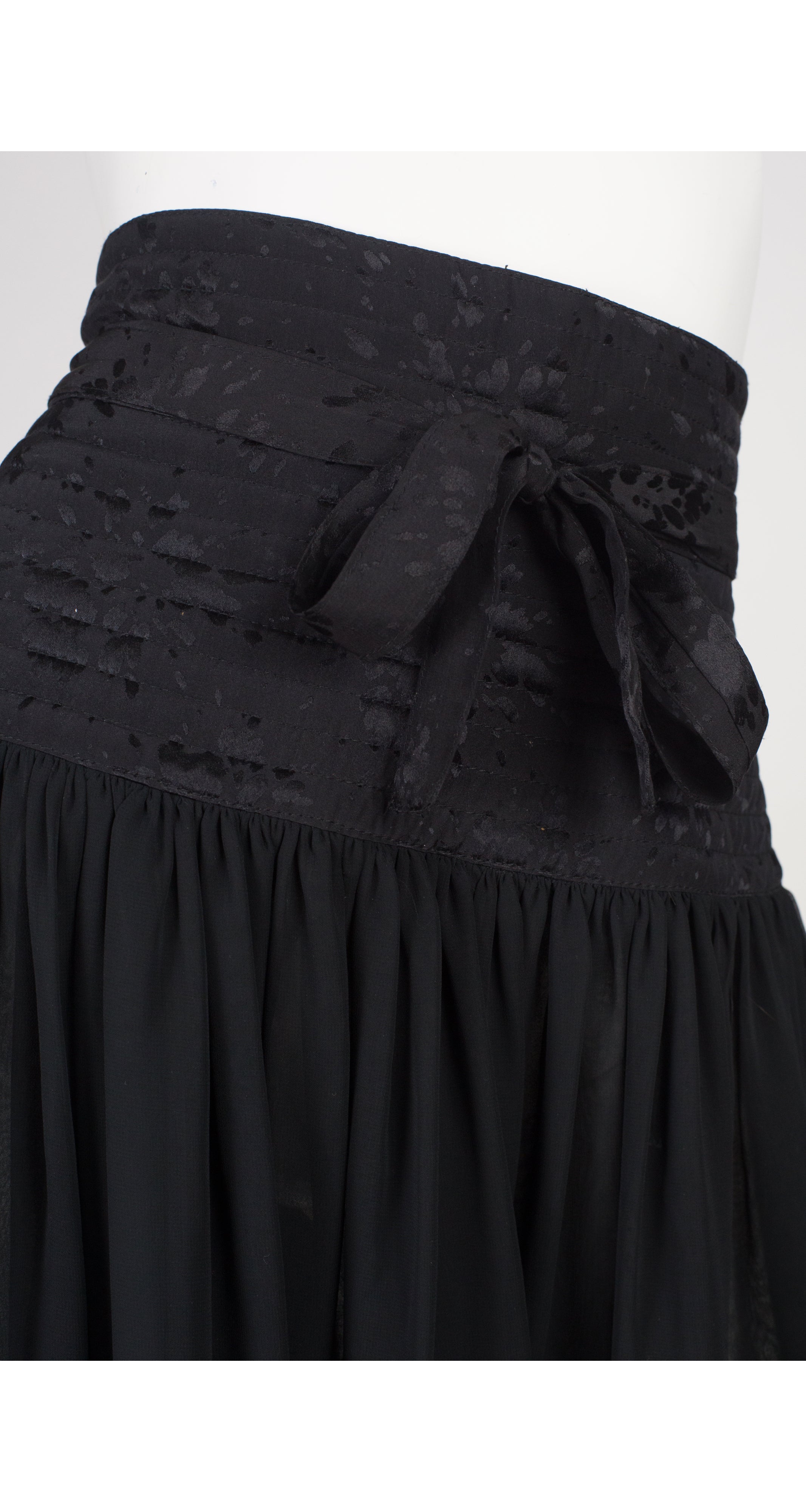 1980s Black Silk & Chiffon High-Waisted Mini Skirt