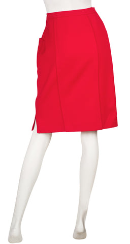 1980s Logo Red Worsted Wool Pencil Skirt