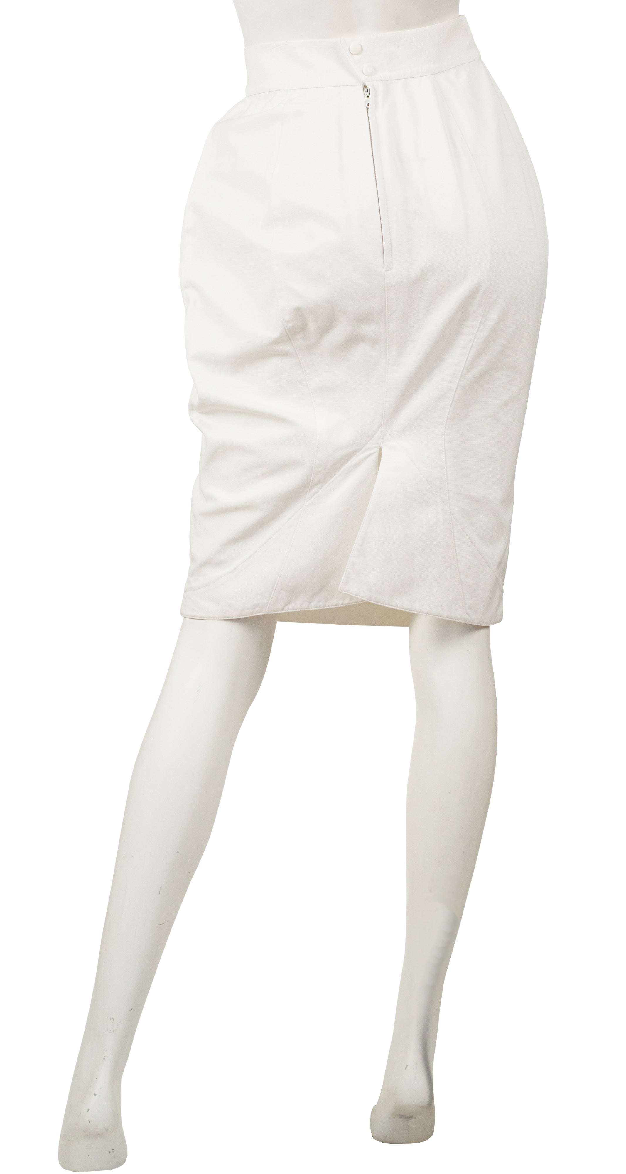 1980s White Cotton High-Waisted Pencil Skirt