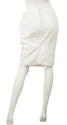 1980s White Cotton High-Waisted Pencil Skirt