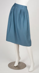 1970s Logo Blue Wool Pleated A-Line Midi Skirt