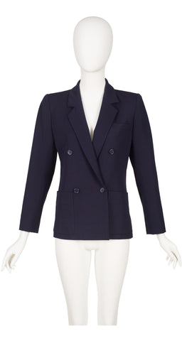 1981 S/S Navy Blue Wool Double-Breasted Blazer
