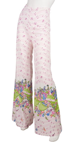 1970s Musical Notes Blouse & Wide-Leg Pants Set