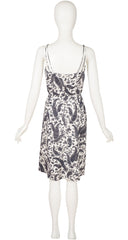 1950s White & Gray Paisley Cotton Dress