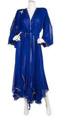 1980s Butterfly Appliqué Blue Chiffon Evening Dress