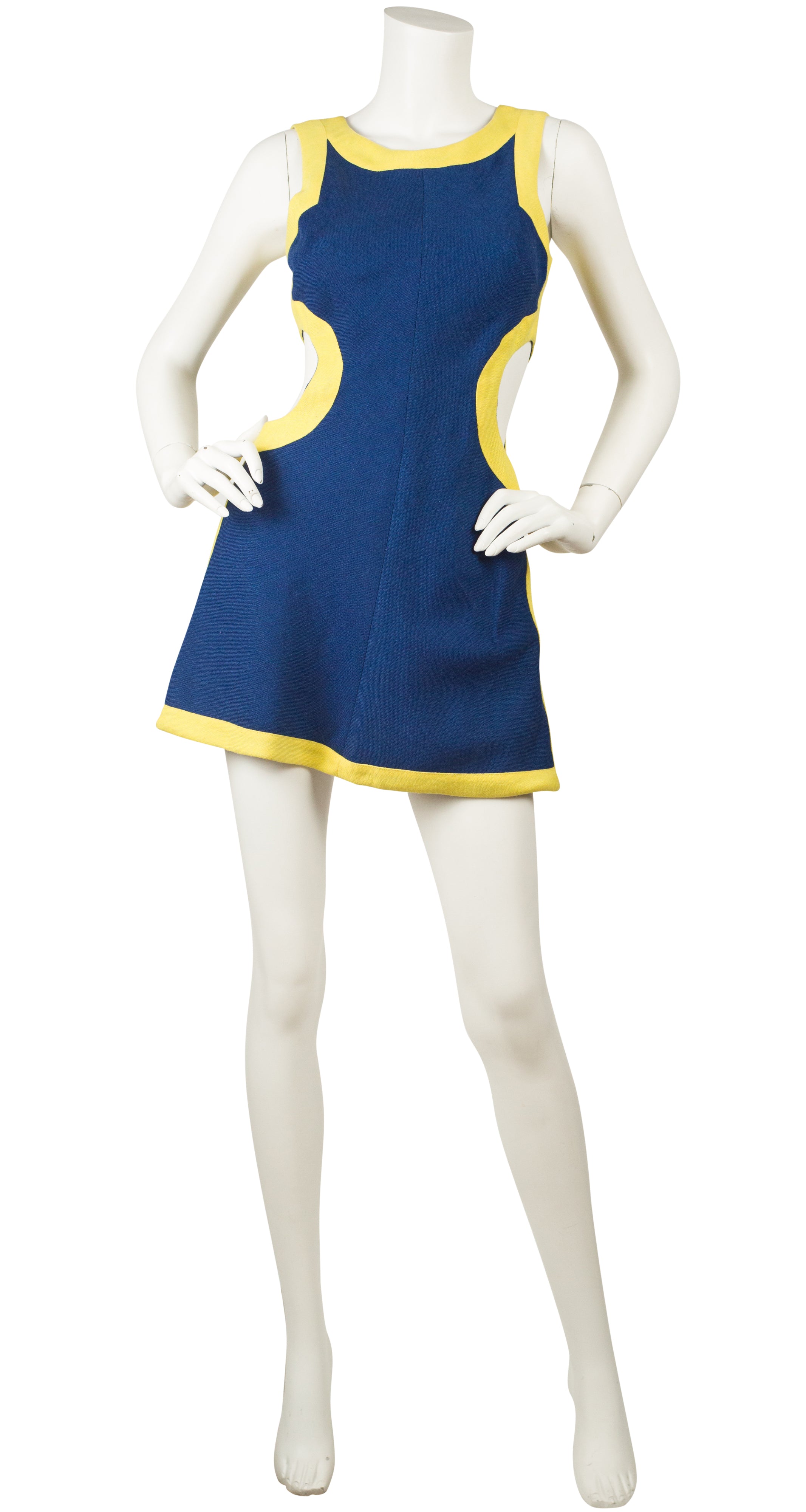 Mister Leonard 1960s Vintage Mod Blue & Yellow Cut-Out Mini Dress