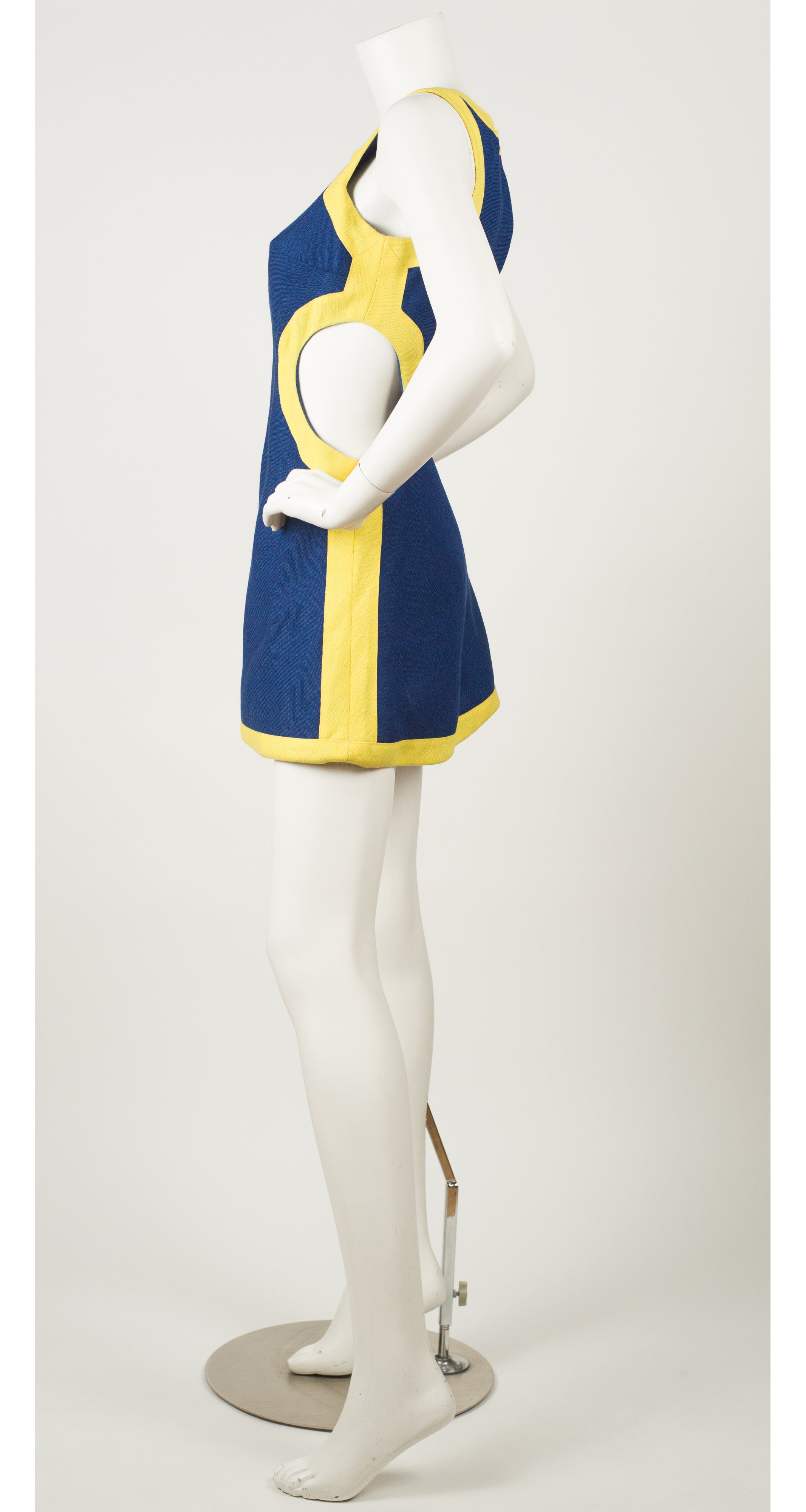 1960s Mod Blue & Yellow Cut-Out Mini Dress