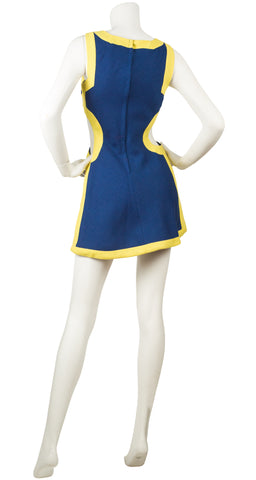 1960s Mod Blue & Yellow Cut-Out Mini Dress