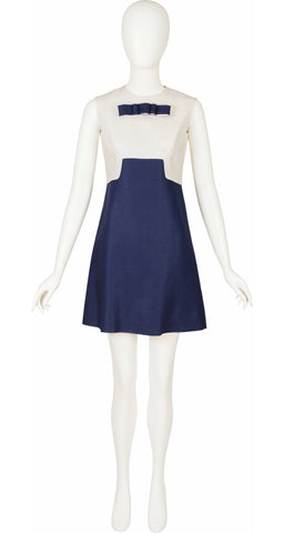 1960s Mod Navy Blue & White Mini Dress