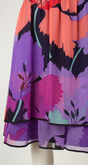 1970s Floral Silk Chiffon Drop Waist Dress