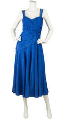 1980s Blue Viscose Moire Evening Dress