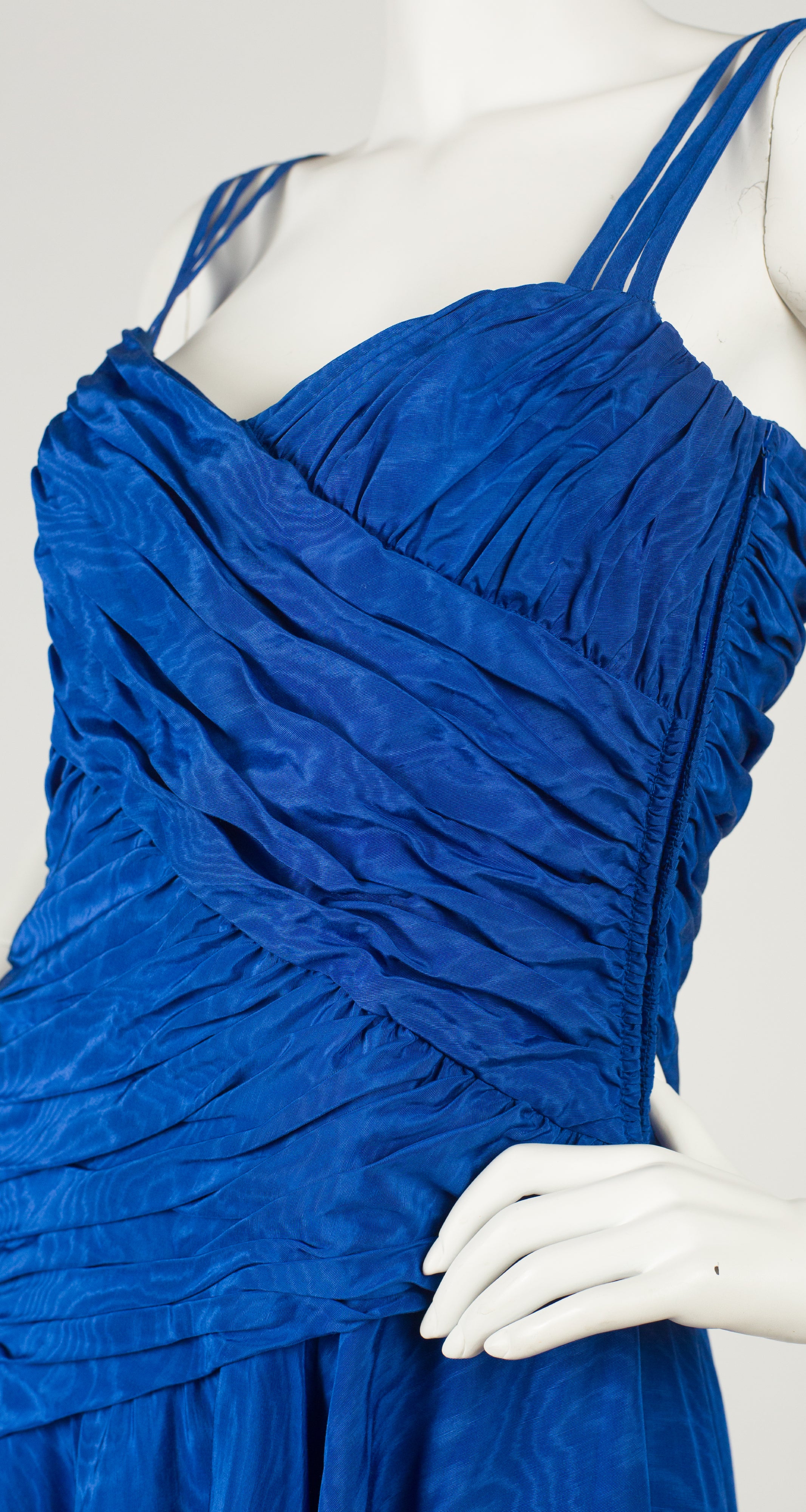 1980s Blue Viscose Moire Evening Dress