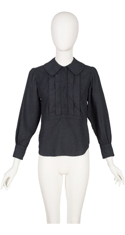 1980s Polka Dot Black Collared Bib Blouse