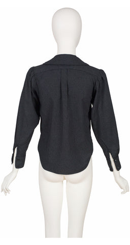 1980s Polka Dot Black Collared Bib Blouse