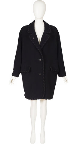 1991-92 F/W Rope Trim Black Wool Collared Oversized Coat