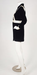 1960s Black Velvet & White Satin Suspender Mini Dress