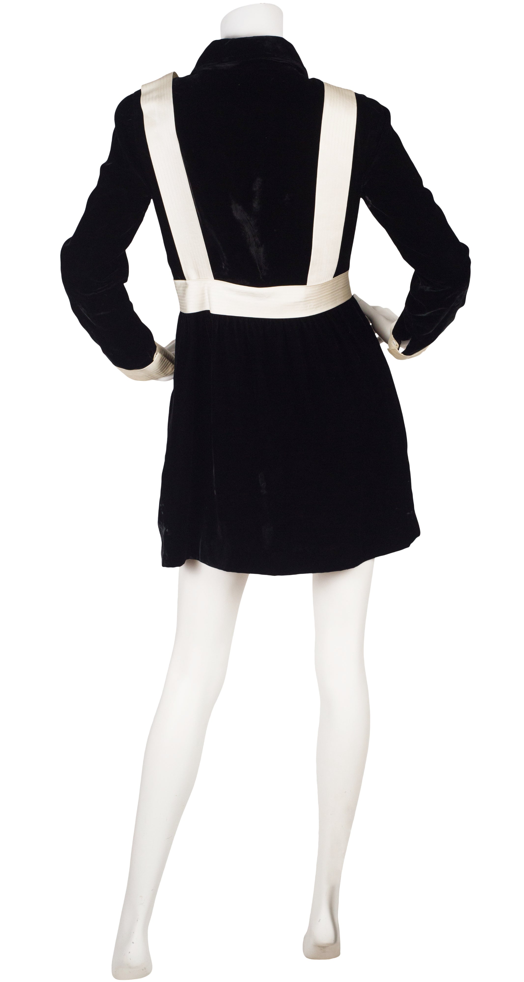 1960s Black Velvet & White Satin Suspender Mini Dress
