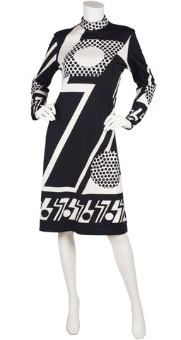 1960s Black & White Op Art Jersey Dress