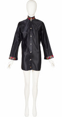1960s British Boutique Black Satin Mini Tunic Dress