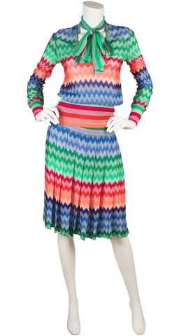 1973 S/S Documented Zig-Zag Knit Sweater & Skirt Set
