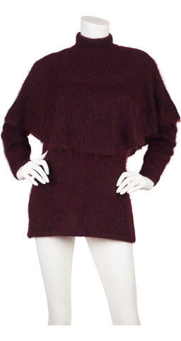 1970s Oversized Collar Burgundy Mohair Sweater