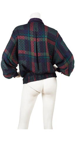 1980s Plaid Jacquard Silk Ruffle Blouse