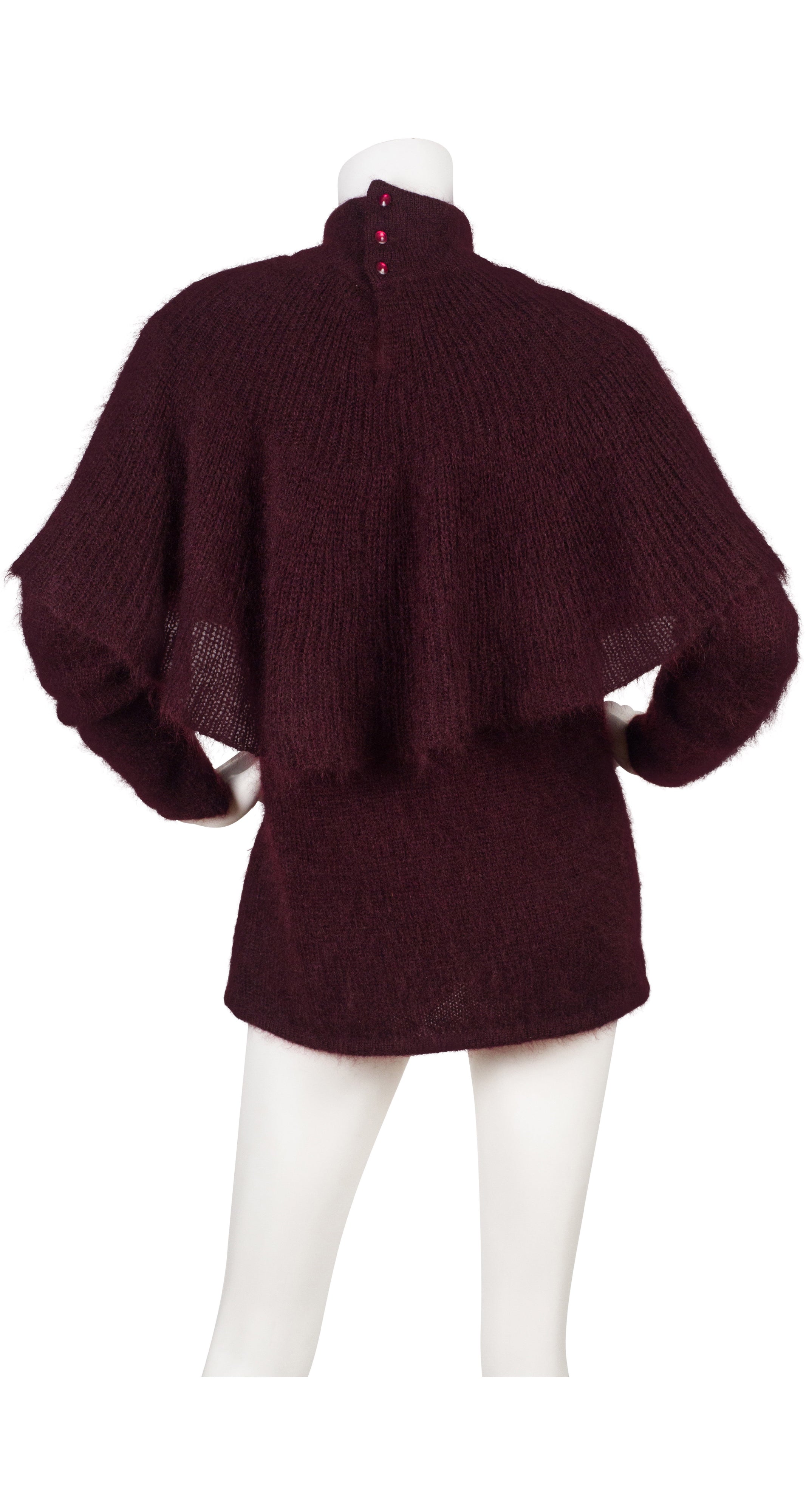1970s Oversized Collar Burgundy Mohair Sweater