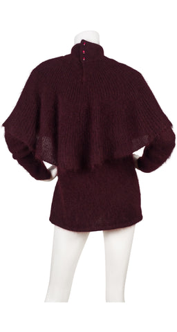 1970s Oversized Collar Burgundy Mohair Sweater