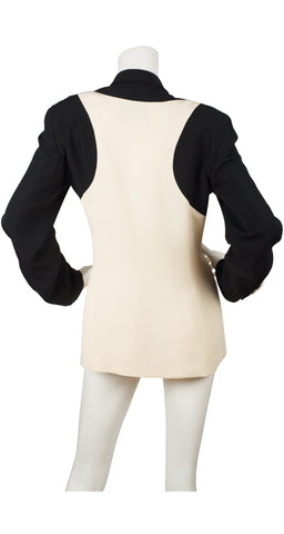 1990s Monochrome Silk Crêpe Racerback Trompe L'oeil Blazer