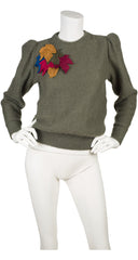 1980s Leaf Appliqué Sage Mohair Sweater