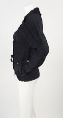 1990s Black Pleated Sculptural Blouse w/ Extra Long Sleeves