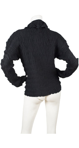 1990s Black Pleated Sculptural Blouse w/ Extra Long Sleeves