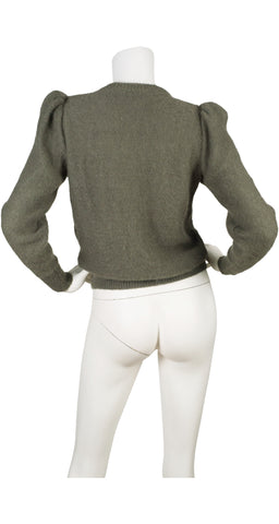 1980s Leaf Appliqué Sage Mohair Sweater