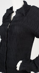 1990s Black Pleated Sculptural Blouse w/ Extra Long Sleeves